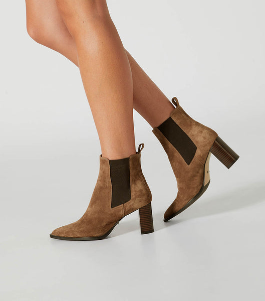 Botas de Tacon Tony Bianco Piston Saddle Gamuza 7.5cm Marrones | ZARMJ98034