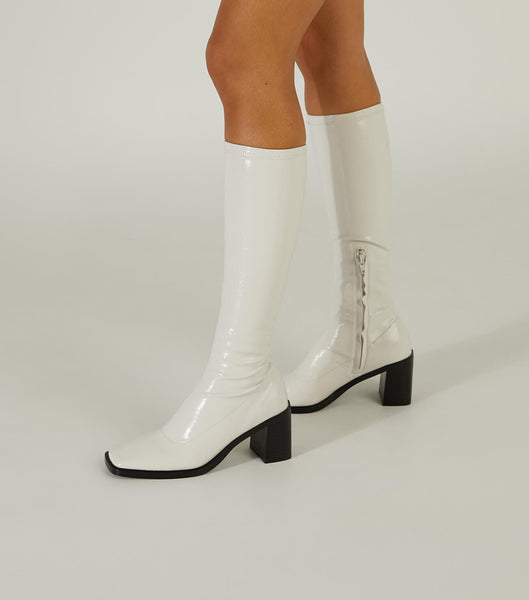 Botas hasta las rodillas Tony Bianco Damon Ecru Crinkle Charol 7.5cm Blancas | AARDF67563