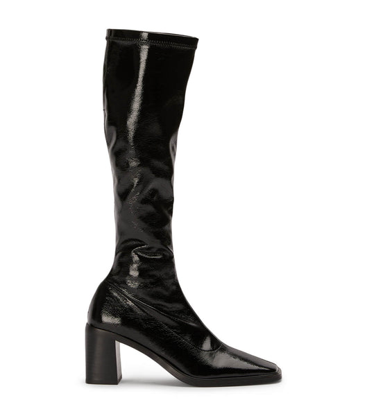 Botas hasta las rodillas Tony Bianco Damon Black Crinkle Charol 7.5cm Negras | YARVQ30073