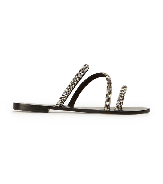Sandalias Planas Tony Bianco Fusion Crystal/Black Gamuza 1cm Negras | ARJZR23386