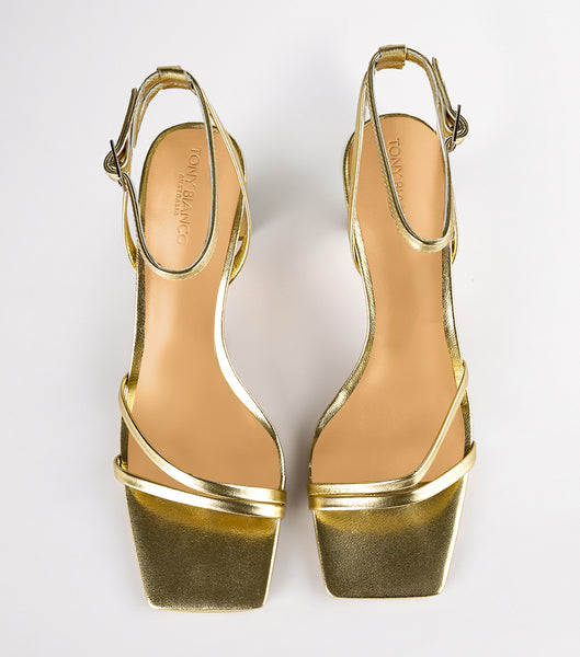 Zapatos Tacon Bloque Tony Bianco Corso Gold Nappa Metallic 8.5cm Doradas Metal | GARUC18039